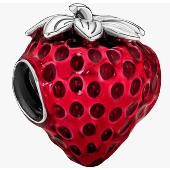Strawberry 3D silver slide charm for all Pandora bracelets - Picture 1 of 2